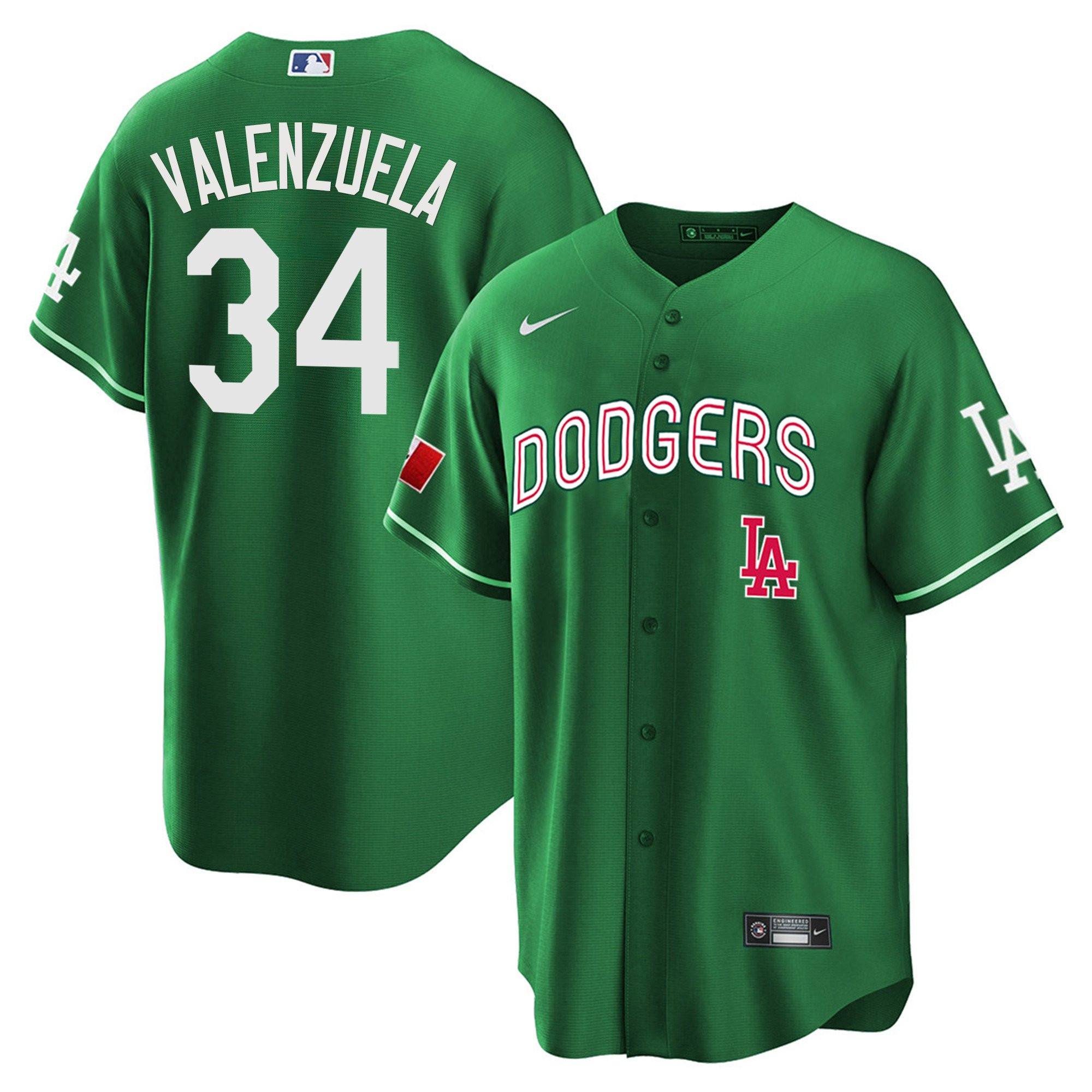 Fernando Valenzuela Men's Los Angeles Dodgers Mexico World Series Patch Green Dodgers Jersey - All Stitched