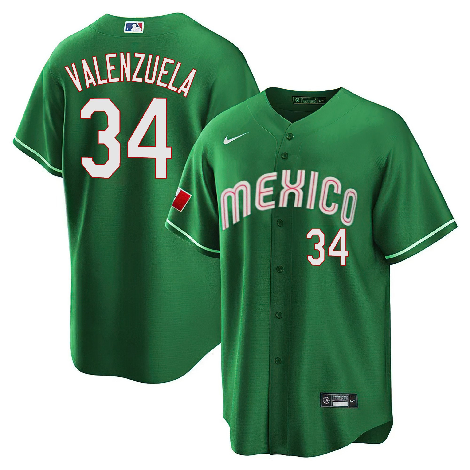 Fernando Valenzuela Men's Los Angeles Dodgers Mexico World Series Patch Green Mexico Jersey - All Stitched