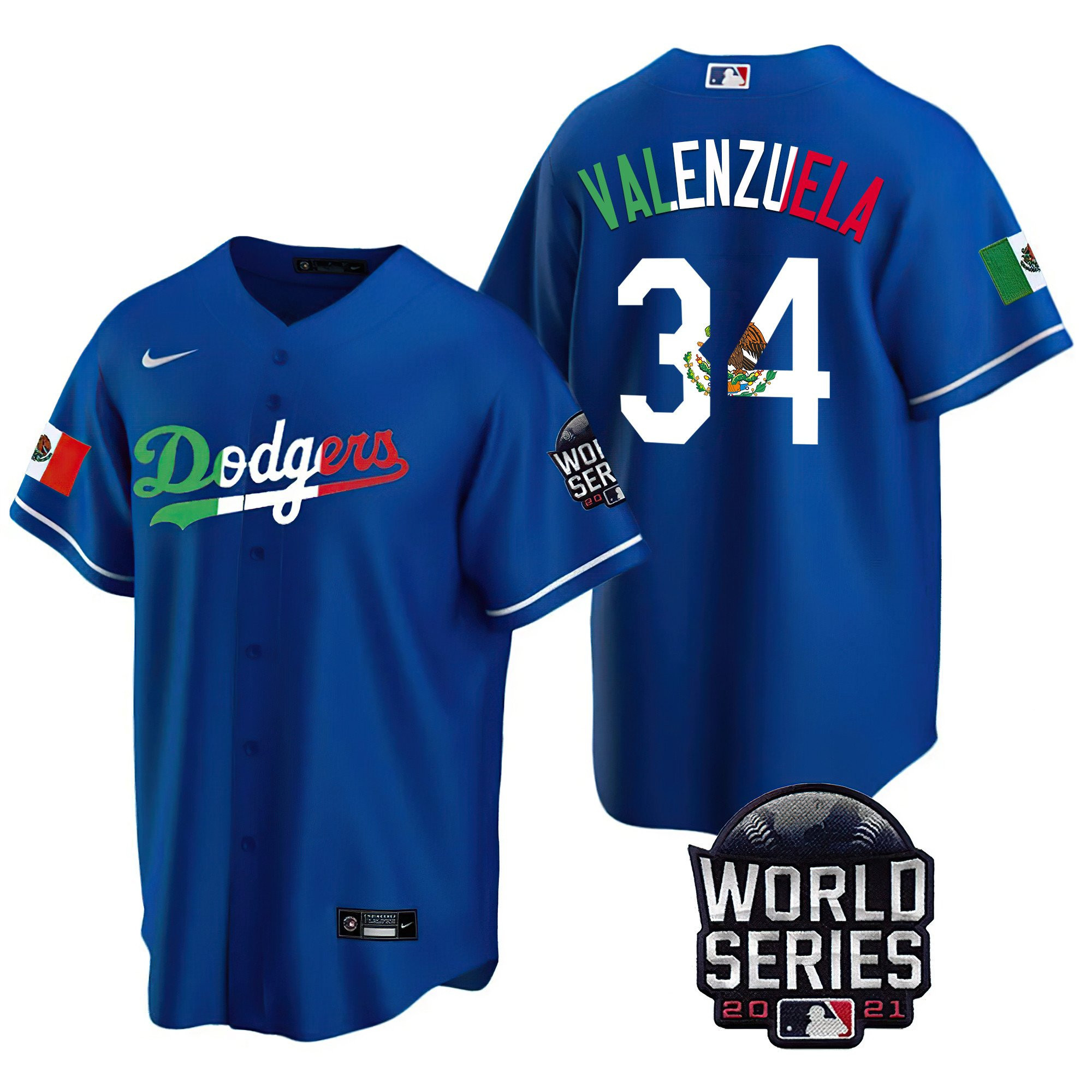 Fernando Valenzuela Men's Los Angeles Dodgers Mexico World Series Patch Royal Jersey - All Stitched