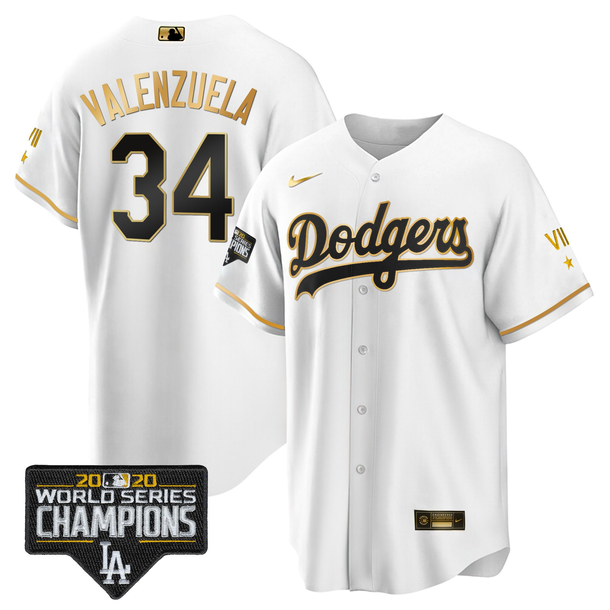 Fernando Valenzuela Men's Los Angeles Dodgers World Series 2020 Gold Cool White Jersey - All Stitched