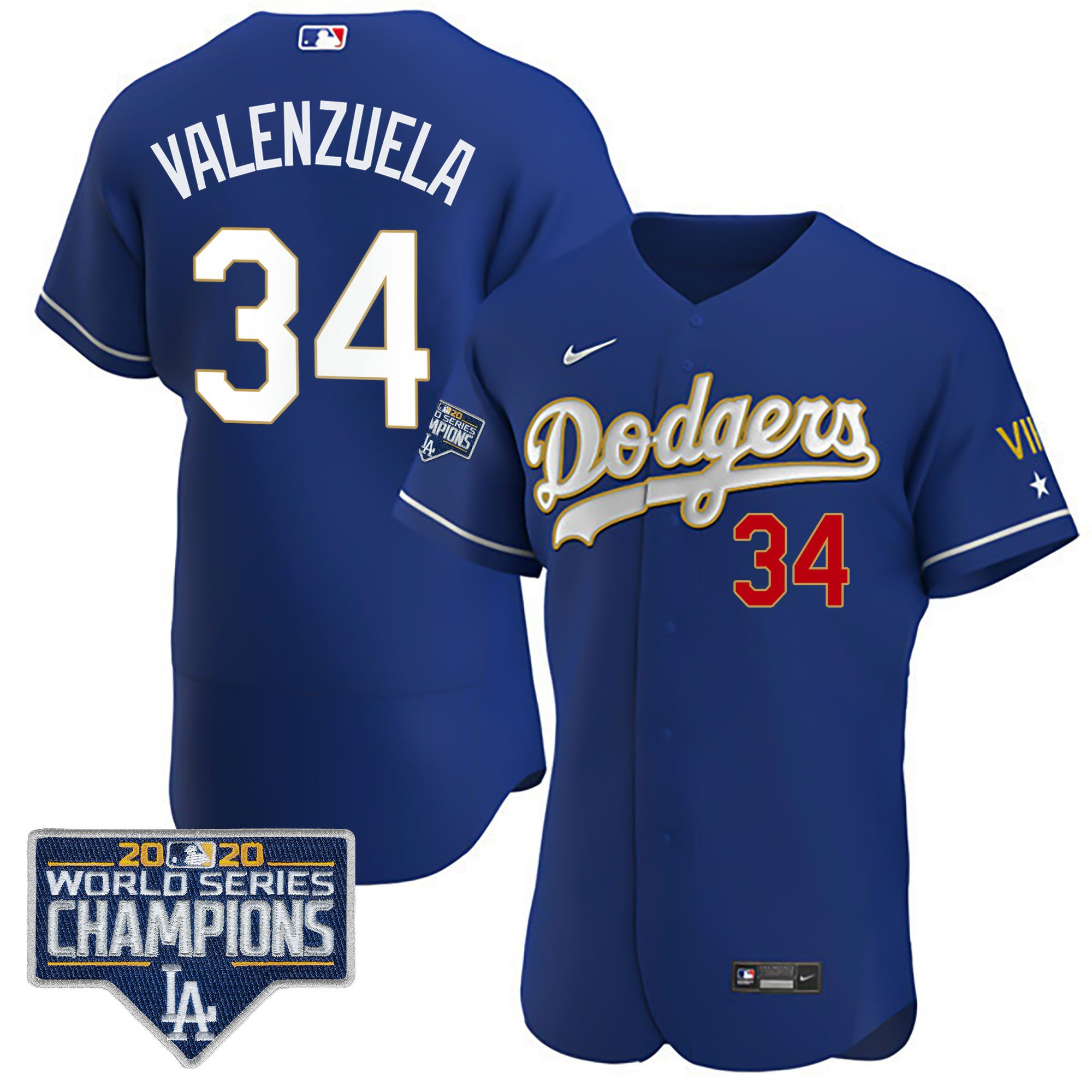 Fernando Valenzuela Men's Los Angeles Dodgers World Series Patch Gold Limited Flex Royal Jersey - All Stitched