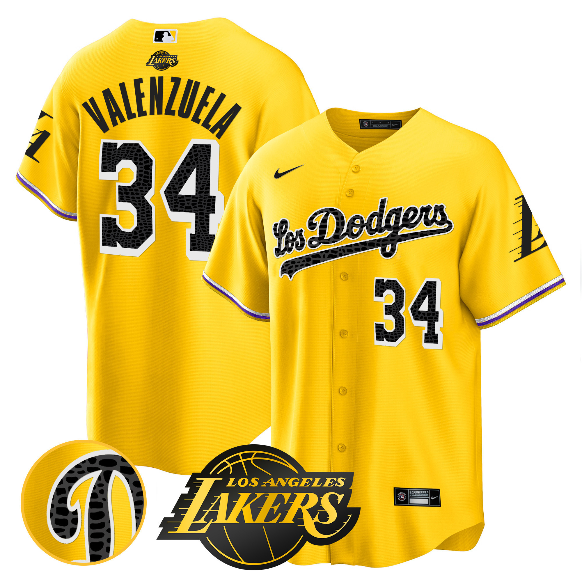 Fernando Valenzuela Men's Los Los Angeles Dodgers Cool Base Mamba Gold Jersey - All Stitched
