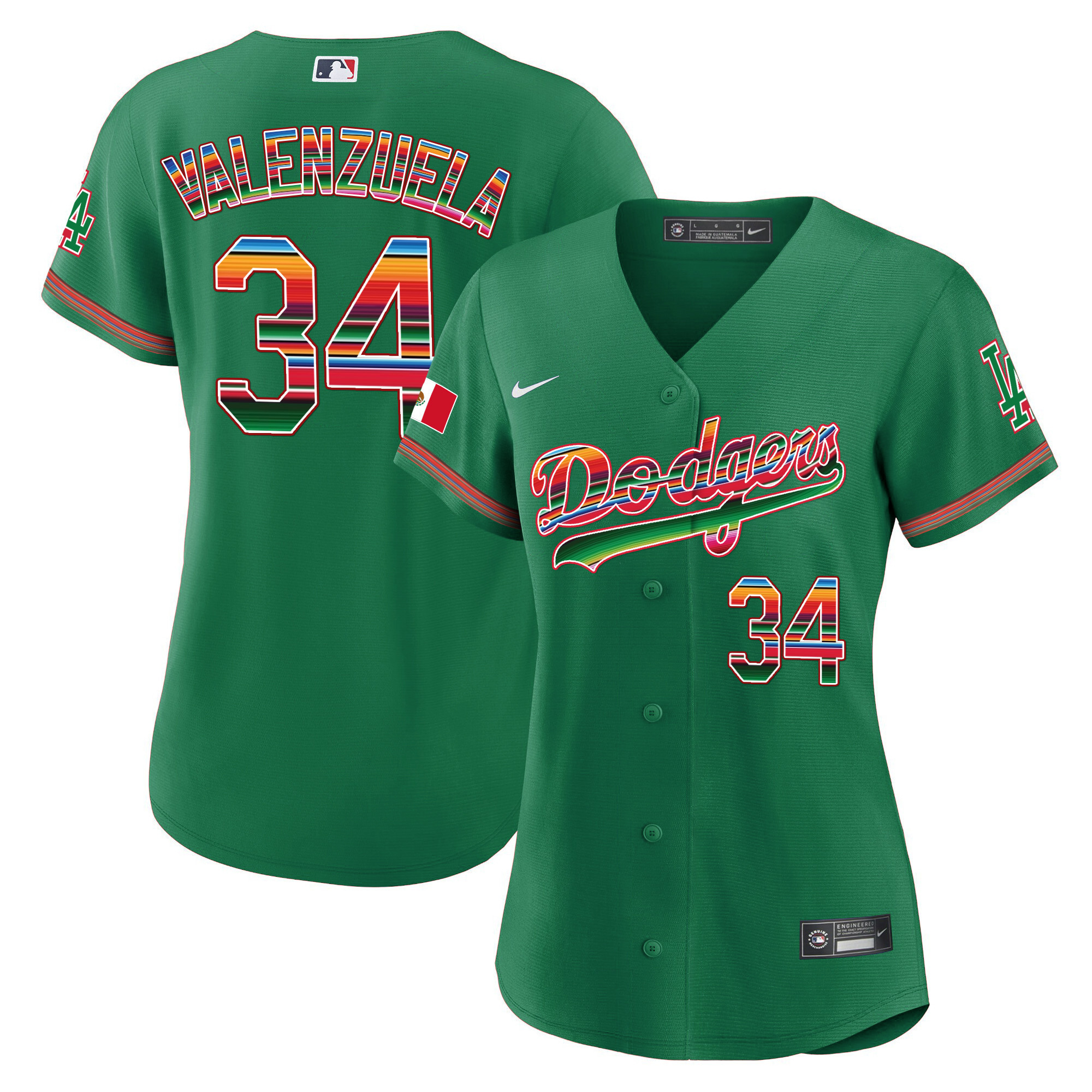 Fernando Valenzuela Women's Los Angeles Dodgers Mexico Baseball Limited Green Jersey - All Stitched