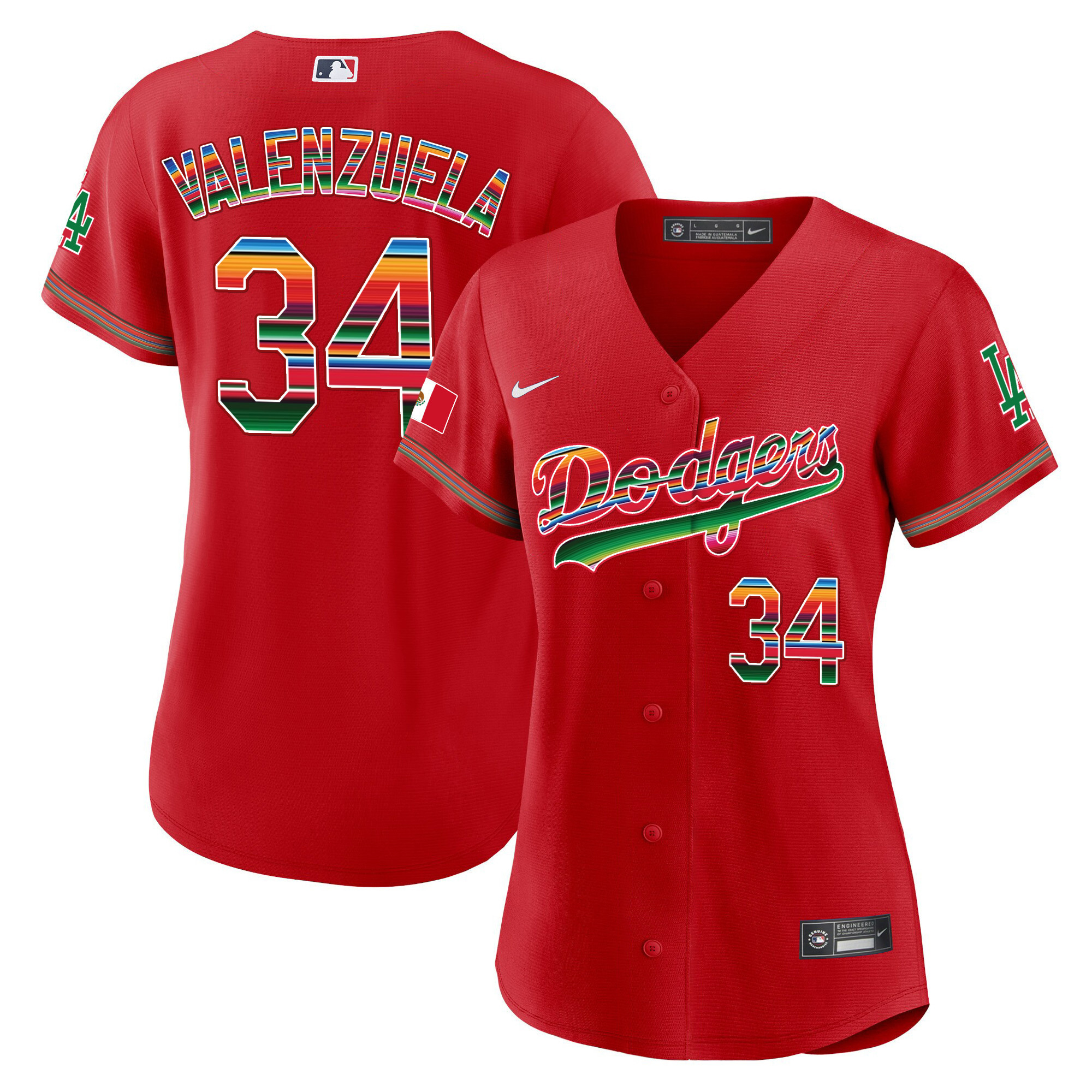 Fernando Valenzuela Women's Los Angeles Dodgers Mexico Baseball Limited Red Jersey - All Stitched