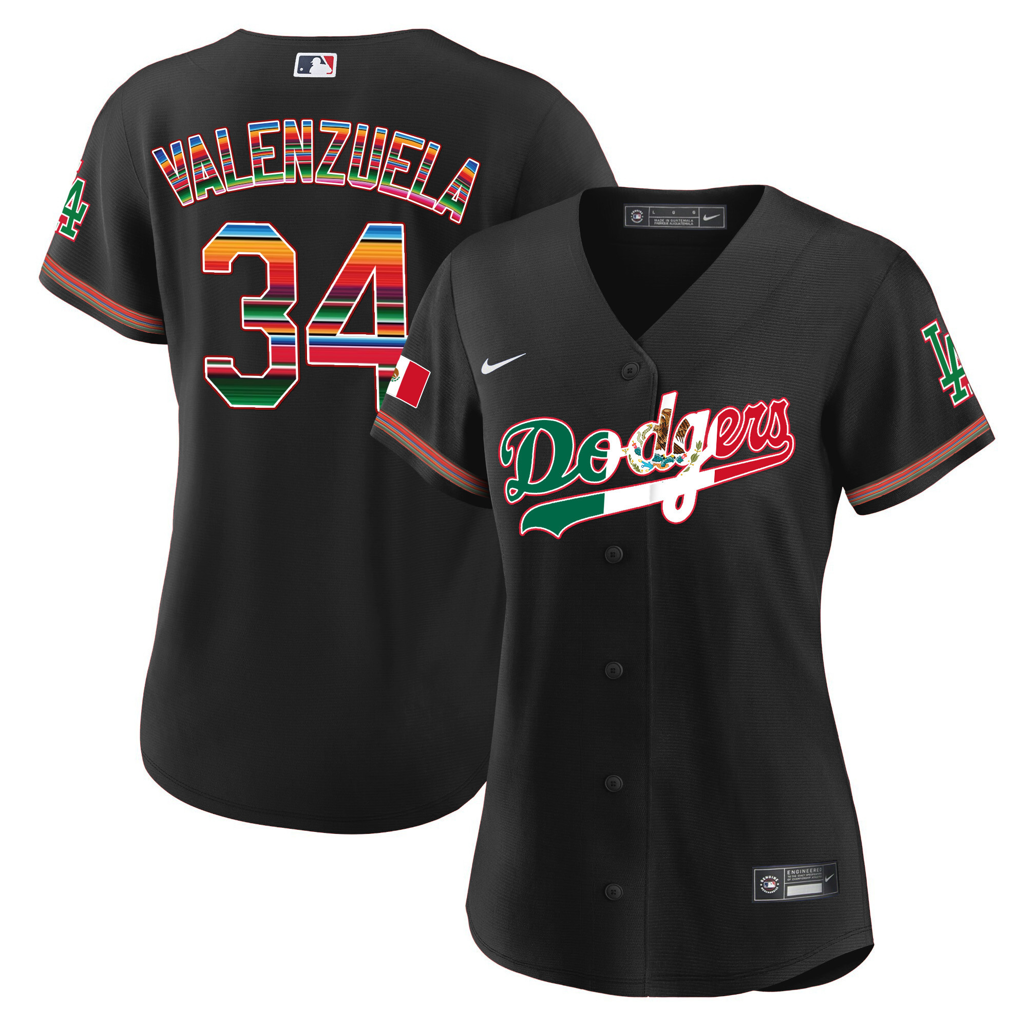 Fernando Valenzuela Women's Los Angeles Dodgers Mexico Baseball Limited V4 Black Jersey - All Stitched