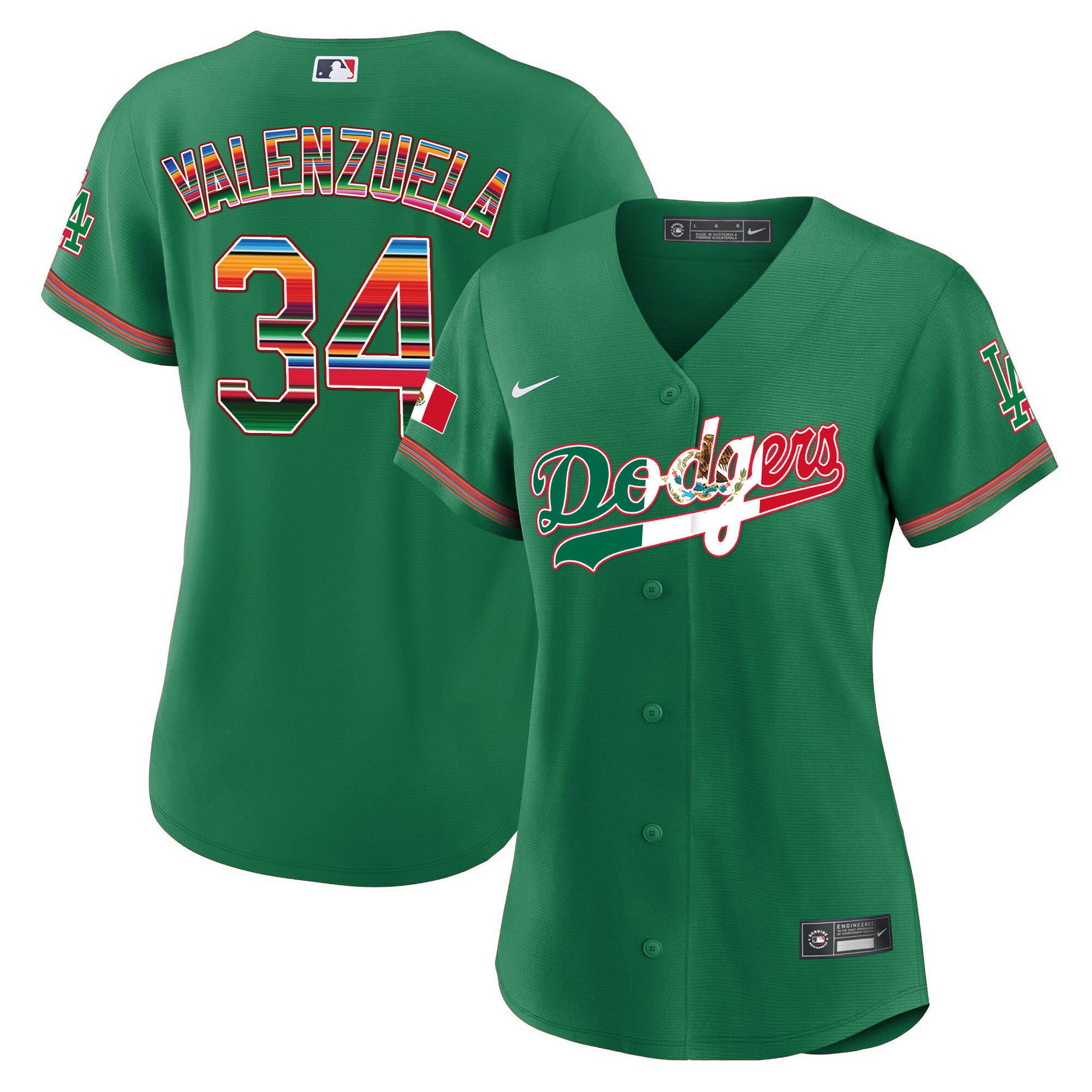 Fernando Valenzuela Women's Los Angeles Dodgers Mexico Baseball Limited V4 Green Jersey - All Stitched