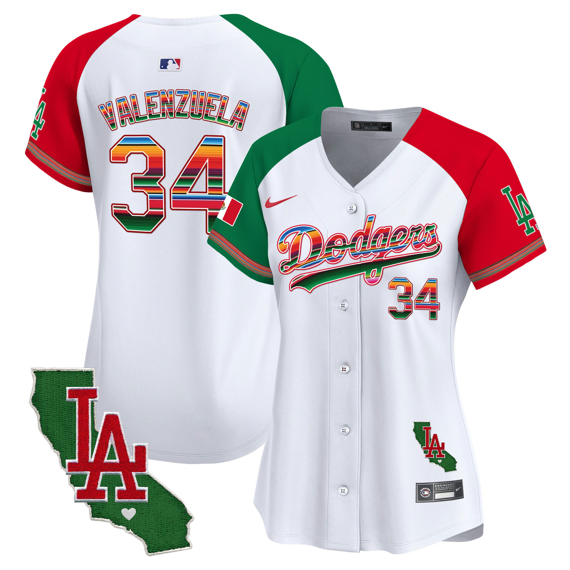 Fernando Valenzuela Women's Los Angeles Dodgers Mexico California Patch Vapor Premier Limited V2 Alternate Jersey - All Stitched