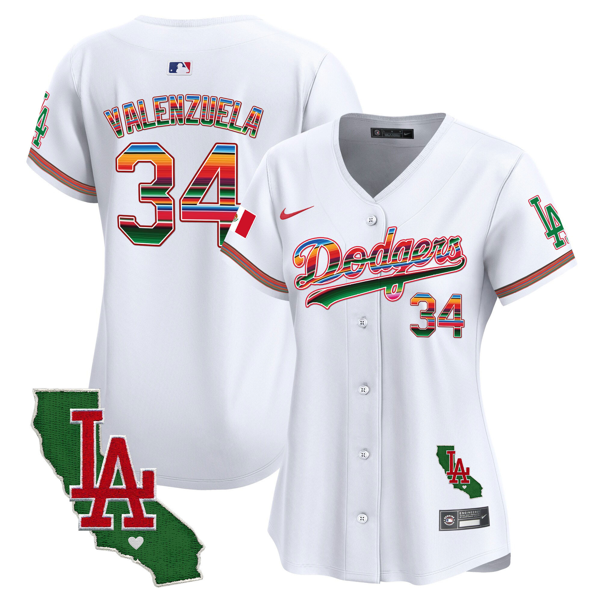 Fernando Valenzuela Women's Los Angeles Dodgers Mexico California Patch Vapor Premier Limited V2 White Jersey - All Stitched