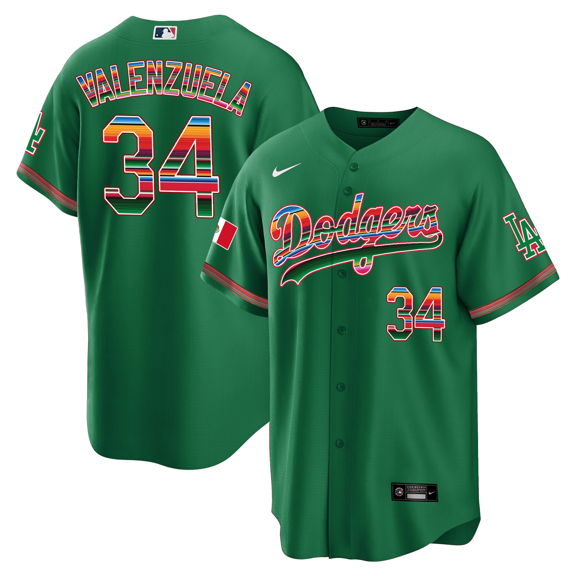 Fernando Valenzuela Youth's Los Angeles Dodgers Mexico Cool Base Limited Green Jersey - All Stitched