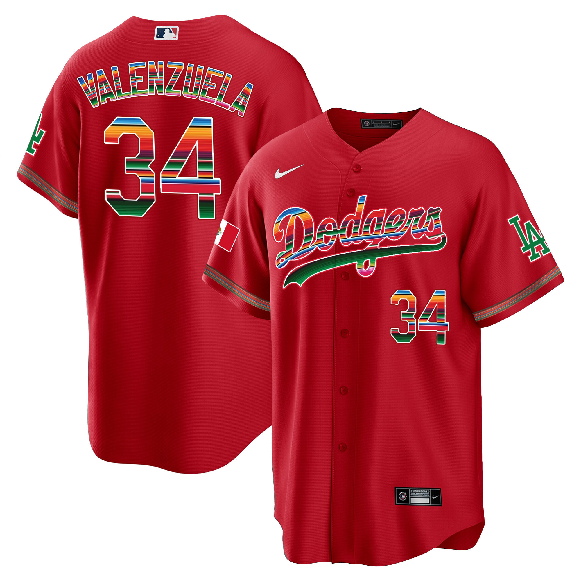 Fernando Valenzuela Youth's Los Angeles Dodgers Mexico Cool Base Limited Red Jersey - All Stitched