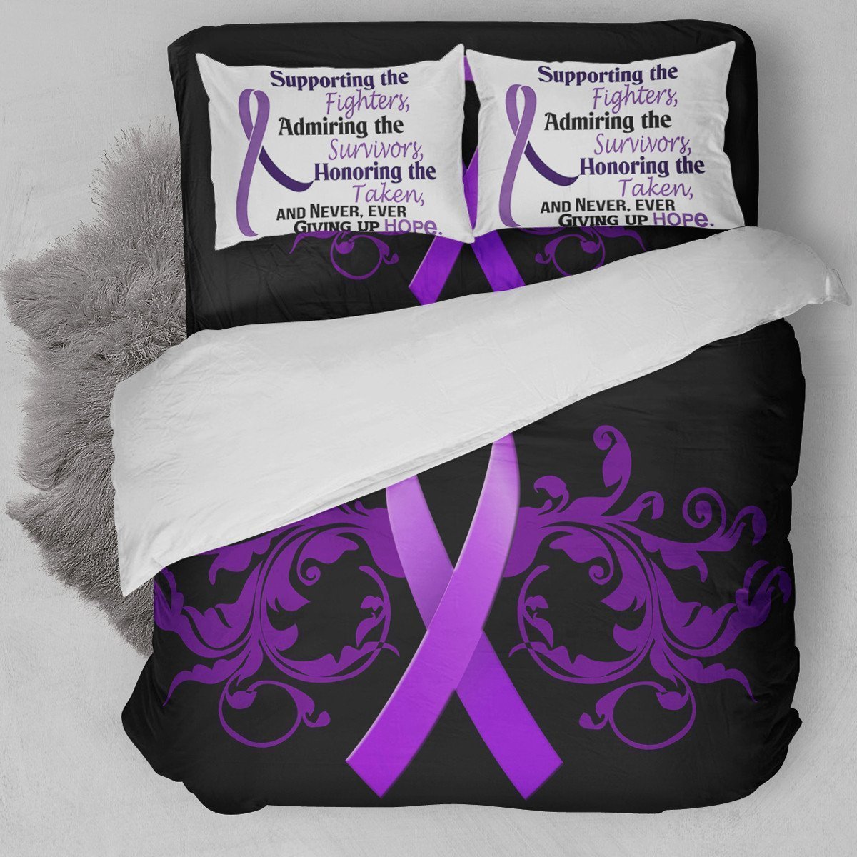 Fight Cancer Purple Ribbon Duvet Cover Bedding Set