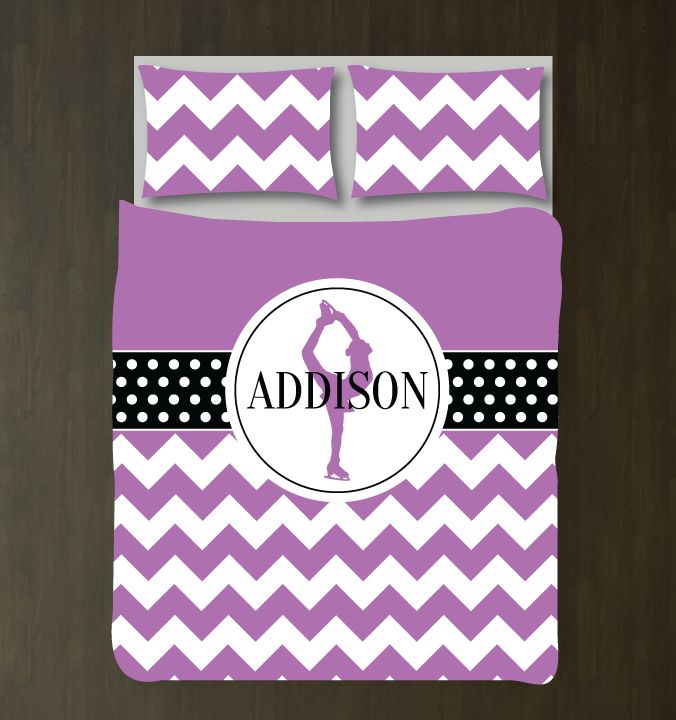 Figure Skating Chevron And Polka Dot Customized Radiant Orchid, Black And White Duvet Cover Bedding Set