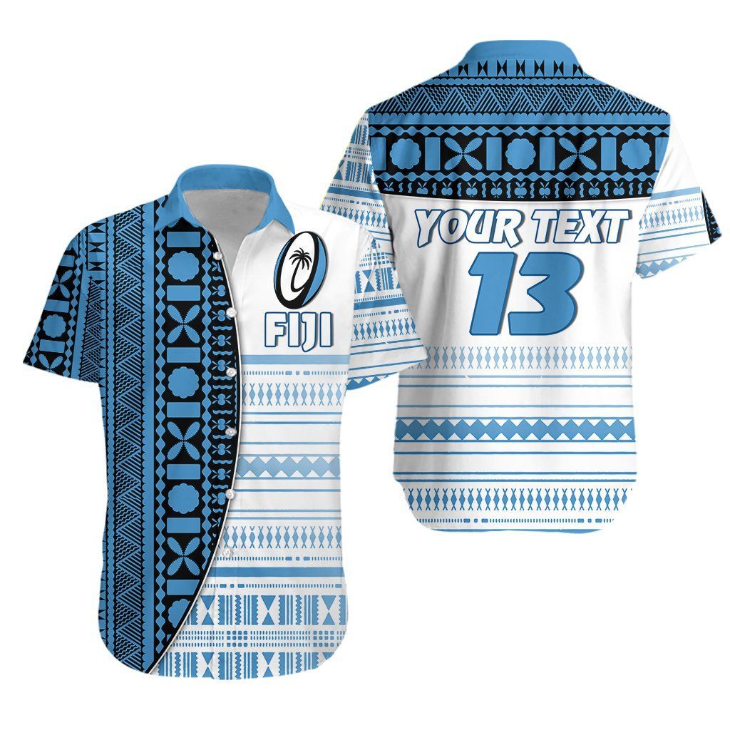 Fiji Rugby Hawaiian Aloha Shirt Impressive Version Blue Custom Text And Number Hawaiian Beach