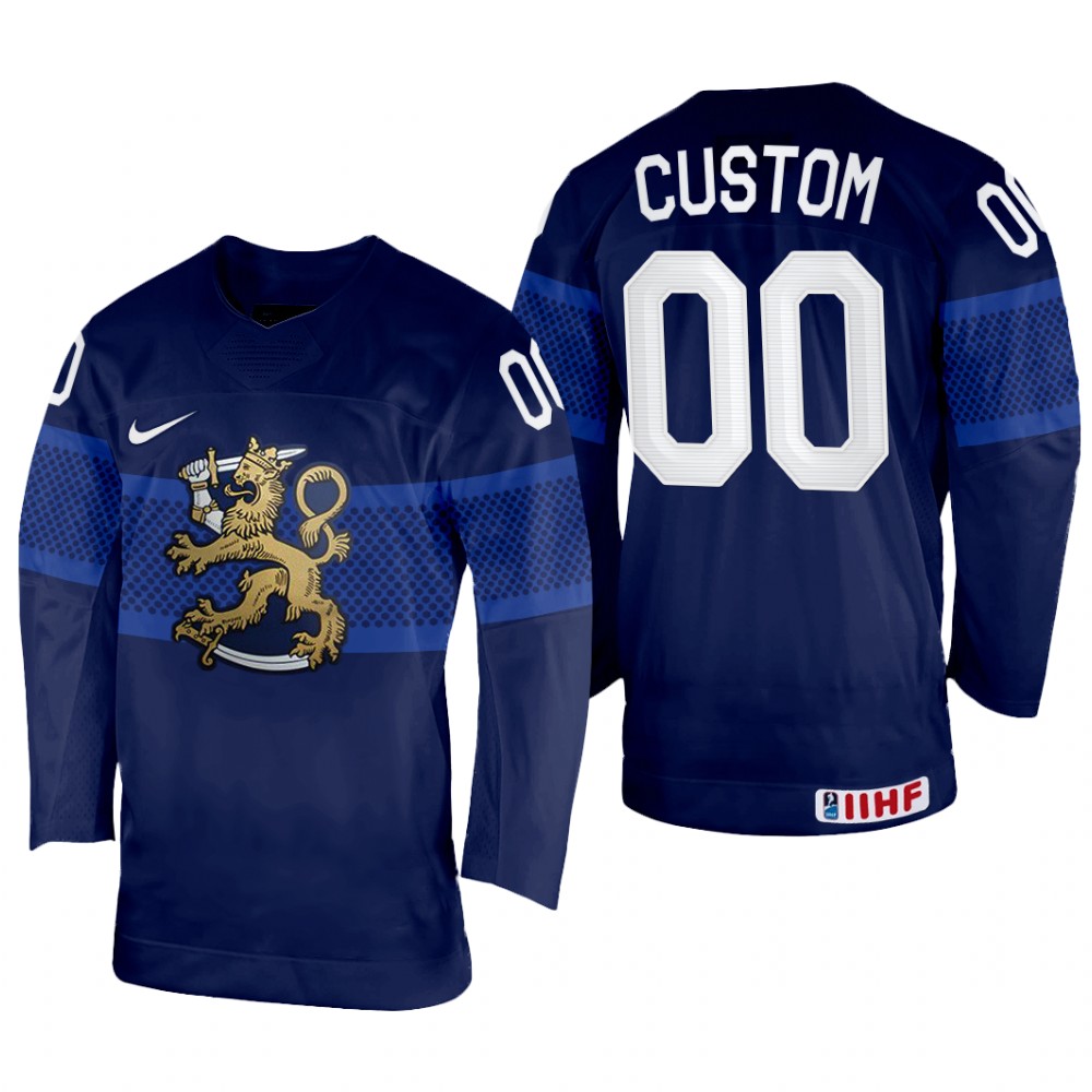 Finland Custom 2022 IIHF World Championship Navy #00 Jersey Away