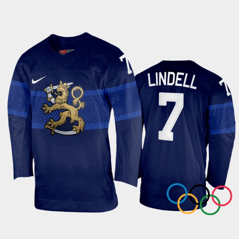 Finland Esa Lindell 2022 Winter Olympics Navy #7 Jersey Away