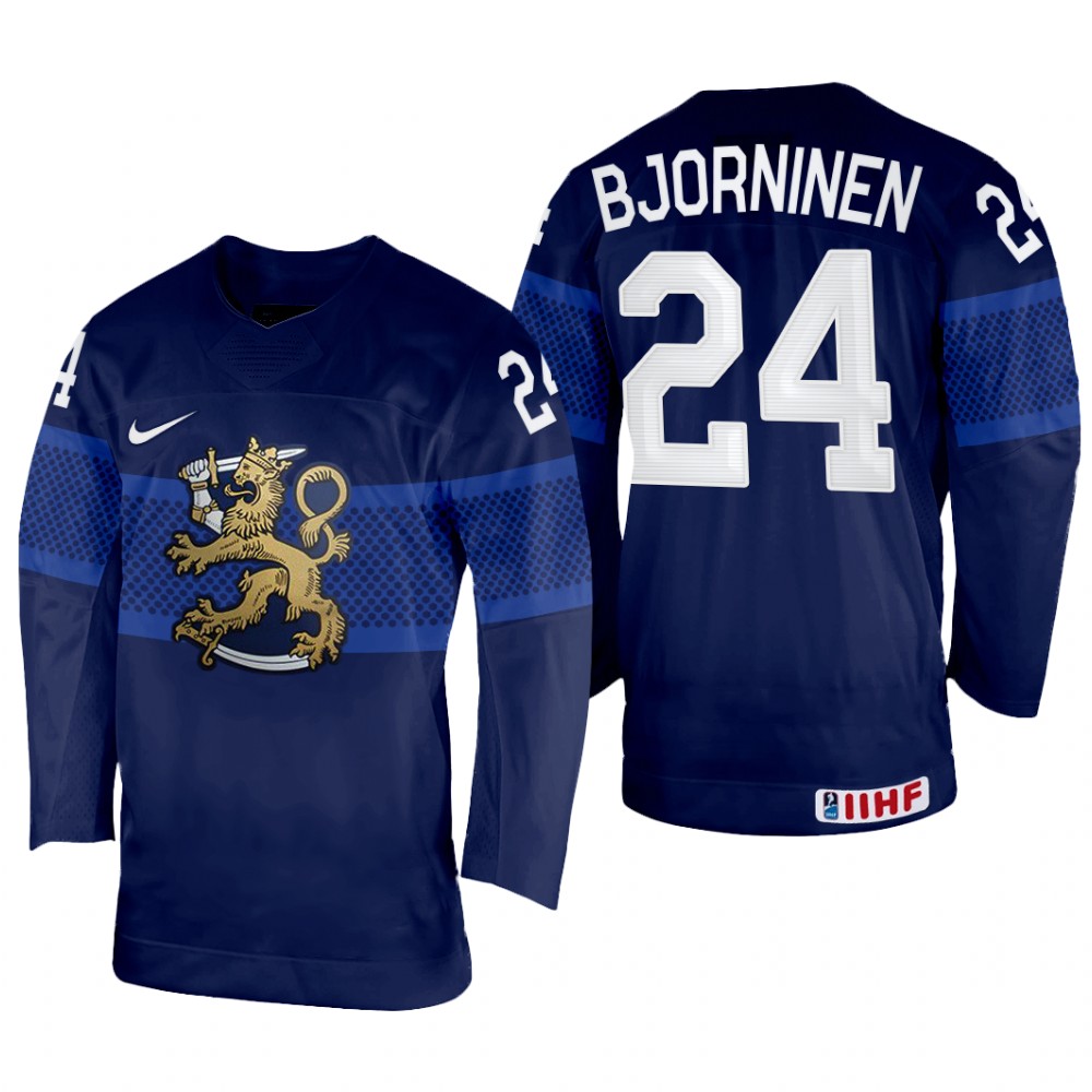 Finland Hannes Bjorninen 2022 IIHF World Championship Navy #24 Jersey Away