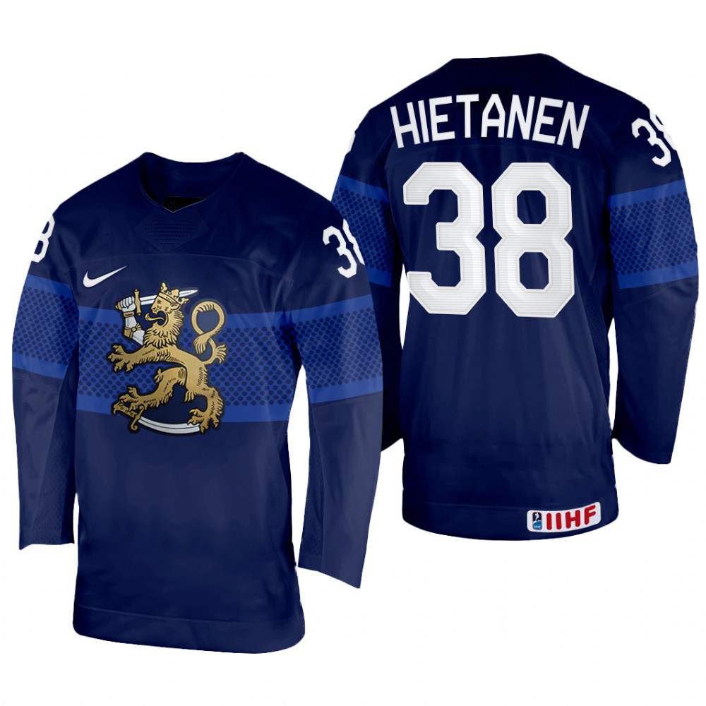 Finland Juuso Hietanen 2022 IIHF World Championship Navy #38 Jersey Away