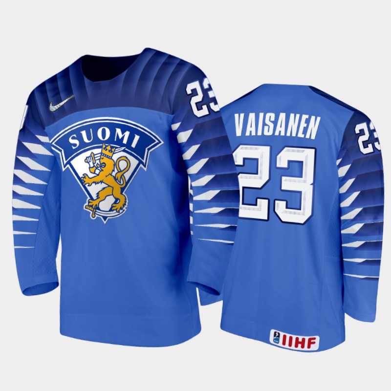 Finland Kalle Vaisanen 2022 IIHF World Junior Championship Blue #23 Jersey Away