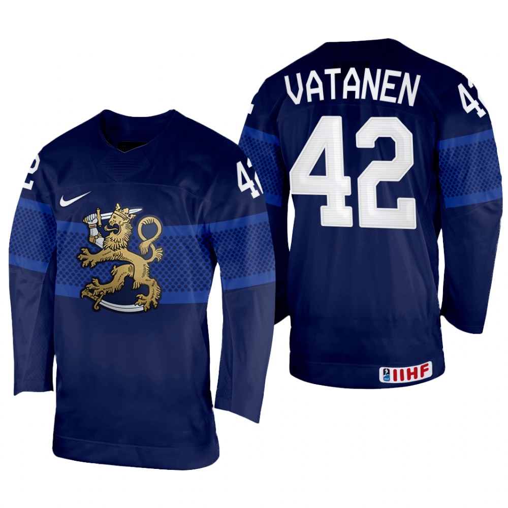 Finland Sami Vatanen 2022 IIHF World Championship Navy #42 Jersey Away