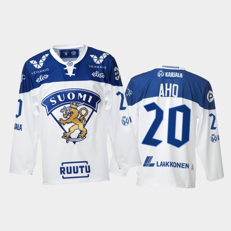 Finland Team Sebastian Aho 2021-22 Home White Jersey #20