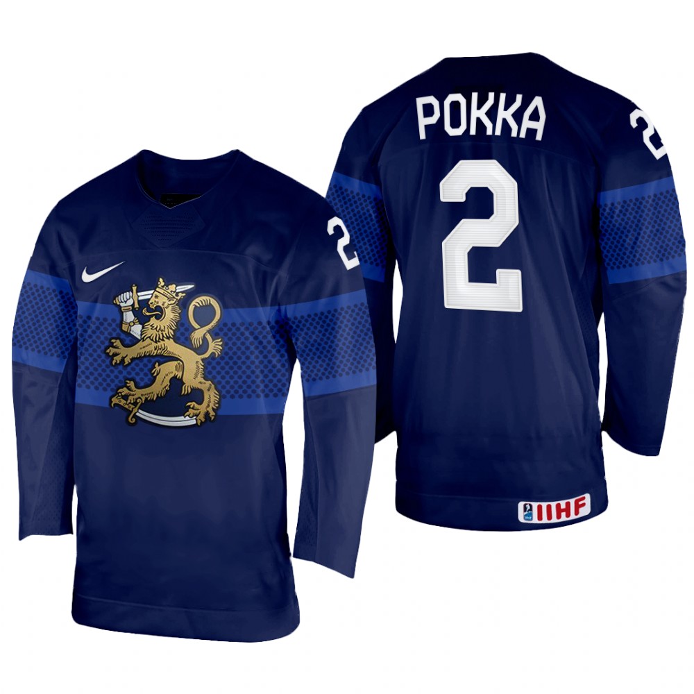 Finland Ville Pokka 2022 IIHF World Championship Navy #2 Jersey Away