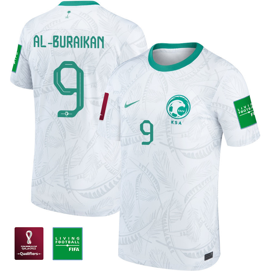 Firas Al-Buraikan 9 Saudi Arabia National Team FIFA World Cup Qatar 2022 Patch Men Soccer Jersey – Home