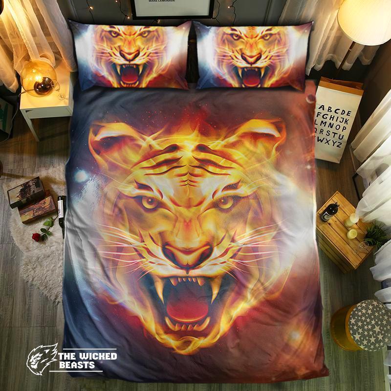 Fire And Ice Tiger 3D Customized Duvet Cover Bedding Set