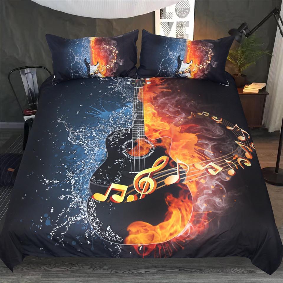 Fire And Water Guitars (2Tyles)3D Customized Duvet Cover Bedding Set