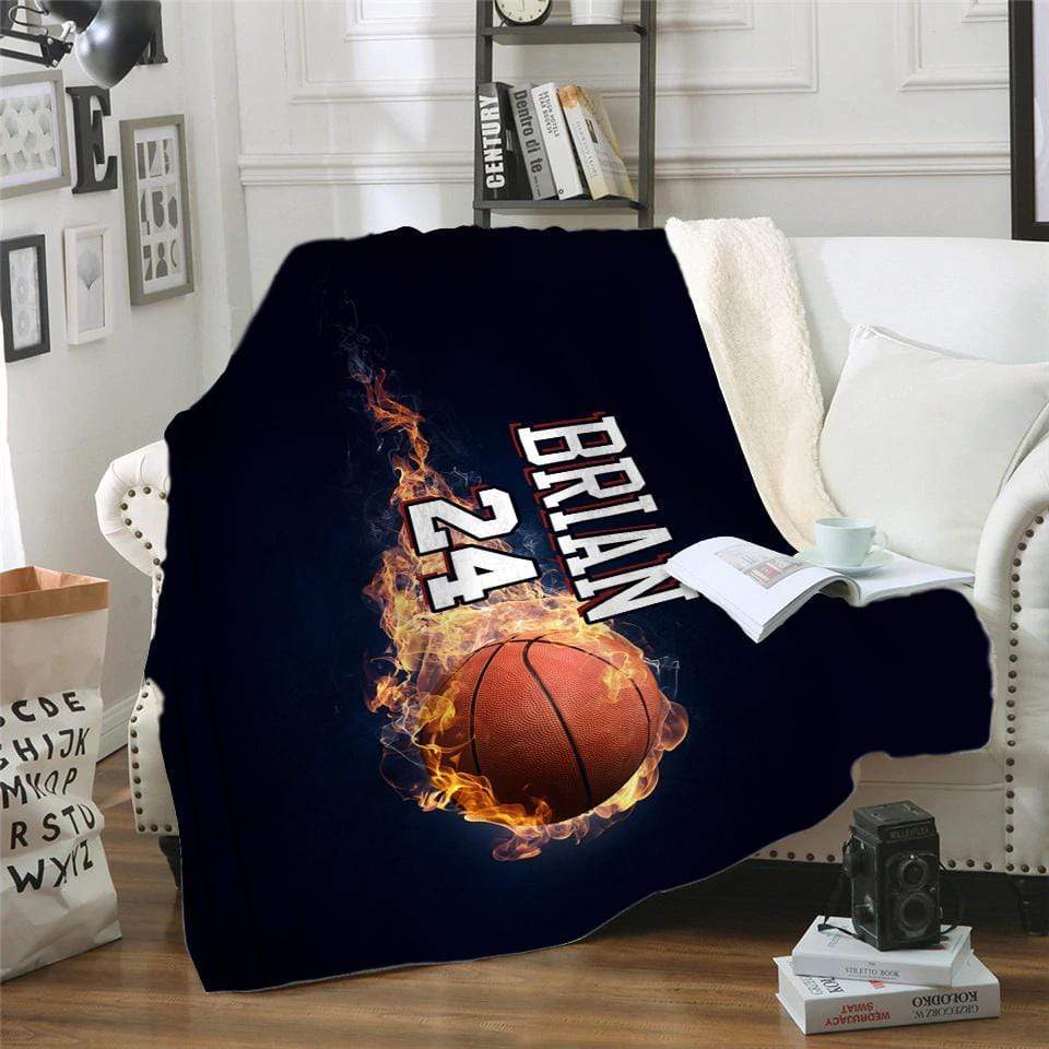 Fire Basketball Personalized Sherpa Fleece Blanket