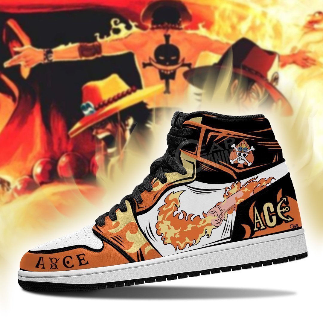 Fire Fist Portgas Ace JD1s Sneakers Anime One Piece Shoes, Air Jordan Hightop