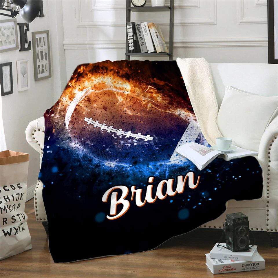 Fire Football Personalized Sherpa Fleece Blanket