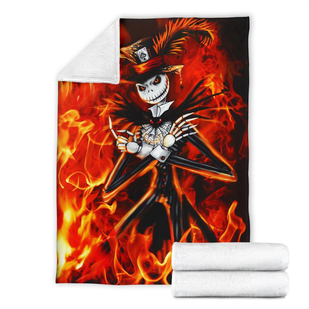 Fire Jack Skellington Sherpa Blanket Cozy Blanket Fleece Blanket