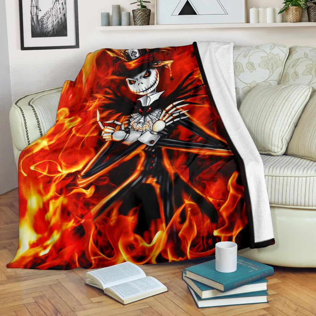 Fire Jack Skellington Sherpa Blanket Cozy Blanket Fleece Blanket