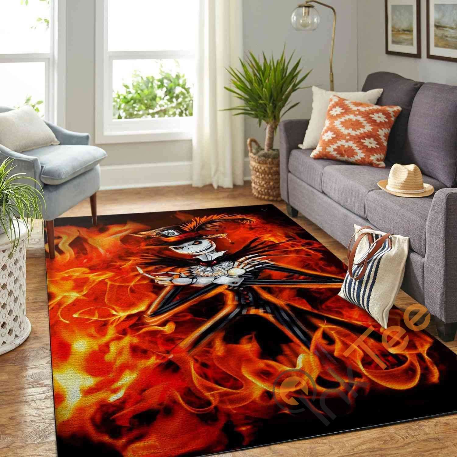 Fire Jack Skellington The Nightmare Before Christmas Halloween Area Rectangle Rug