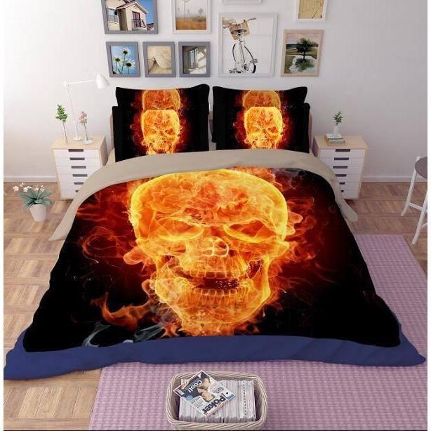 Fire Skull Duvet Cover Bedding Set