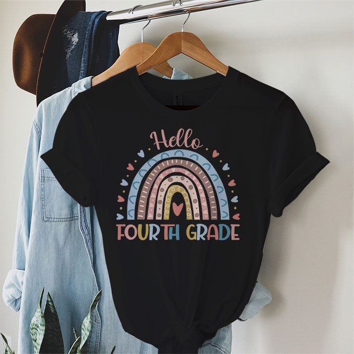 First Day of School Hello Fourth Grade Teacher Rainbow Kids T-Shirt