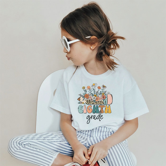 First Day Of School Outfits Eighth Grade Back To School Retro Flower  T-Shirt