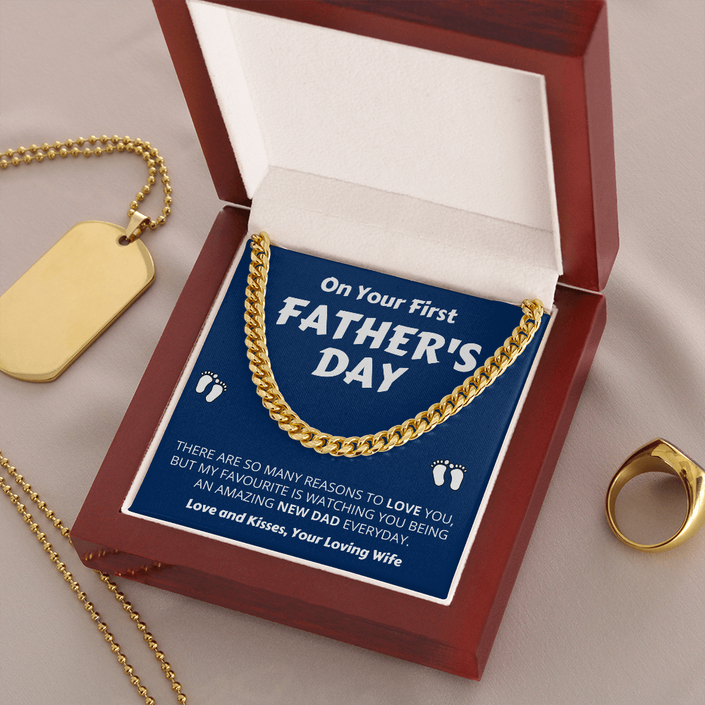 First Father’s Day Necklace Gift – My favorite is watching you being an amazing new dad everyday – Cuban Chain from Wife