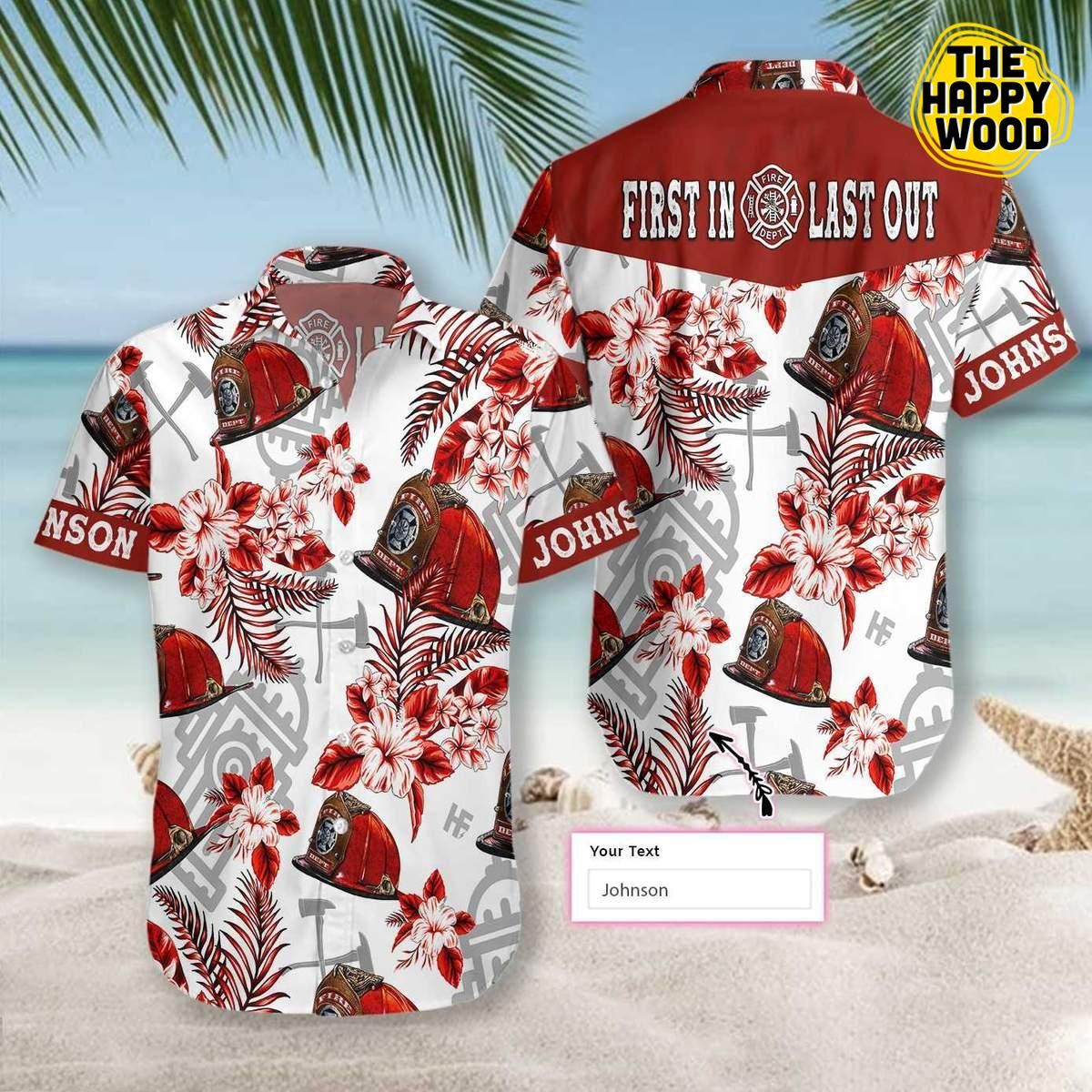 First In Last Out Seamless Pattern Firefighter 3D Personalized Hawaiian Hawaii Shirt