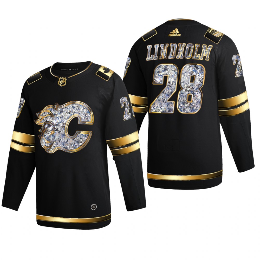 Flames Elias Lindholm #28 2022 Stanley Cup Playoffs Black Diamond Edition Jersey