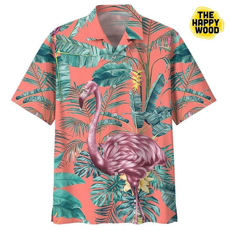 Flamingo Hawaiian Shirt Orange Hawaii Beach Retro