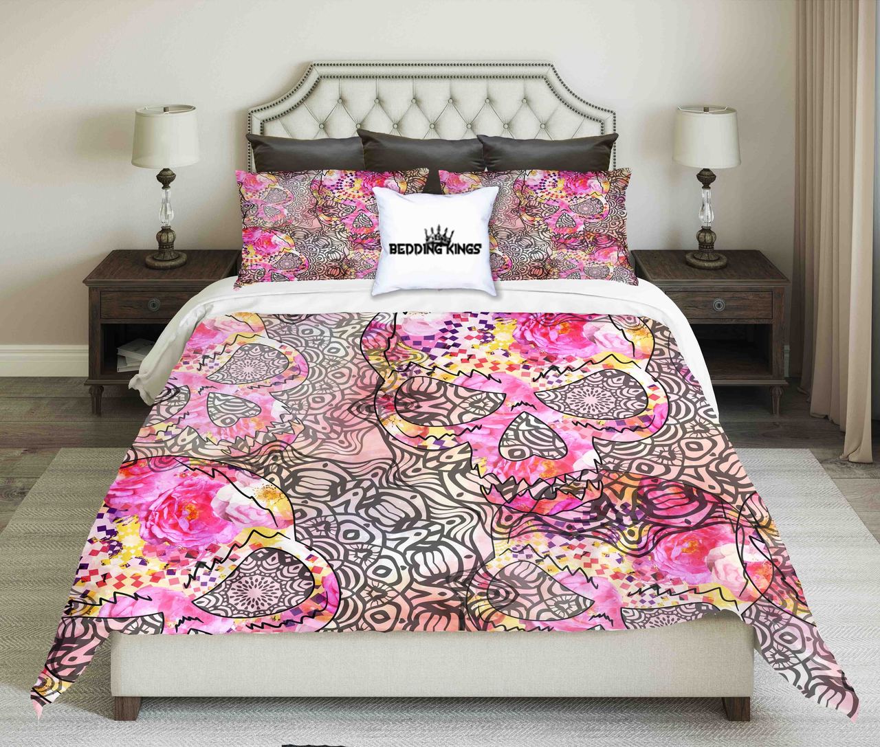 Floral Backgroundeamless Patternkull Design Kings 3D Customized Duvet Cover Bedding Set