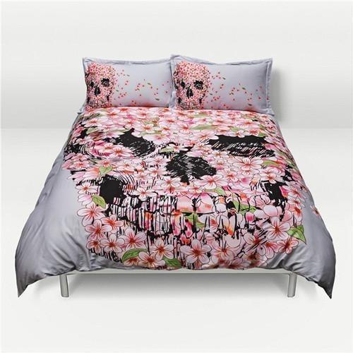Floral Digital Print Skull 3D Duvet Cover Bedding Set