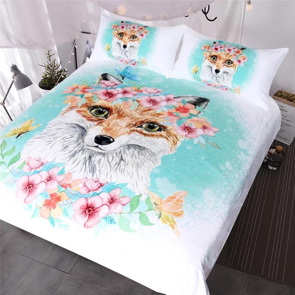 Floral Fox 3D Customized Duvet Cover Bedding Set