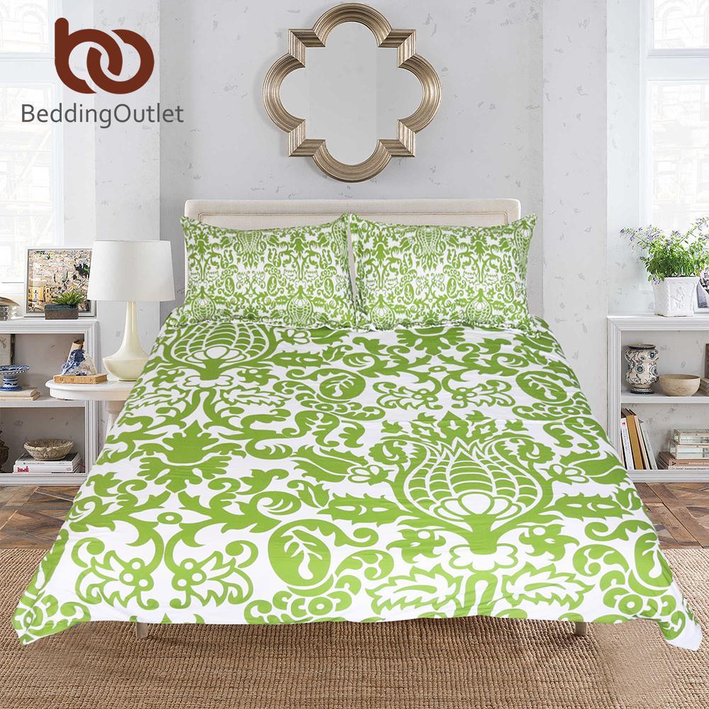 Floral Impletyle Green And White Et Leaf Queen3D Customized Duvet Cover Bedding Set
