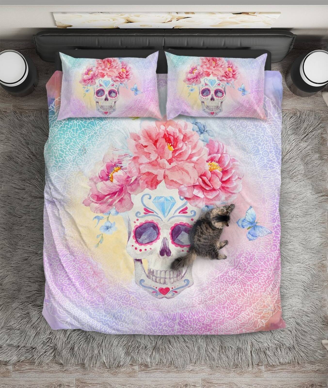 Floral Kull Face Art Art Hop 3D Customized Duvet Cover Bedding Set