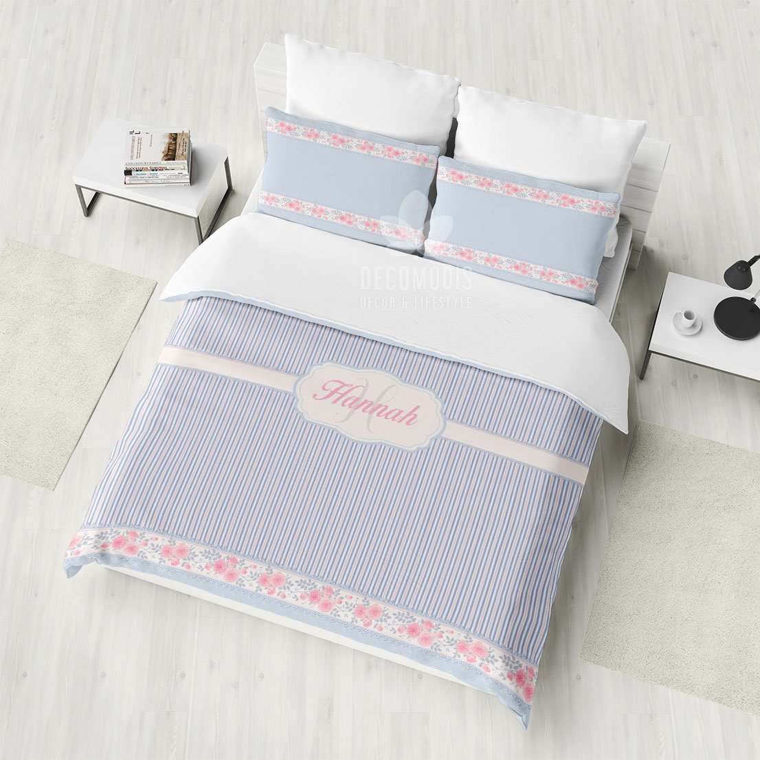 Floral Monogrammed , Customized , Retro Style With Name And Floral Background Duvet Cover Bedding Set