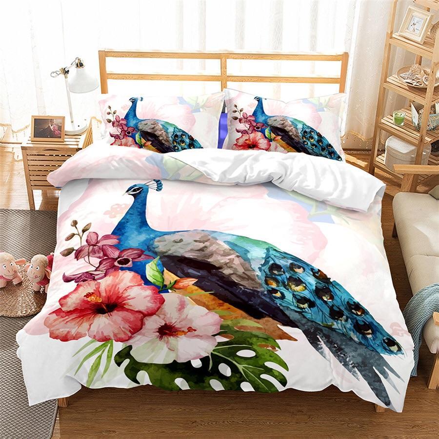 Floral Peacock 3D Customized Duvet Cover Bedding Set