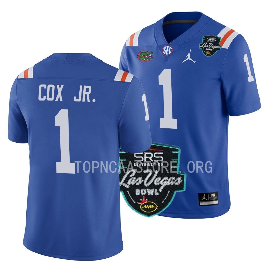 Florida Gators #1 Brenton Cox Jr. 2022 Las Vegas Bowl Blue College Jersey Men's
