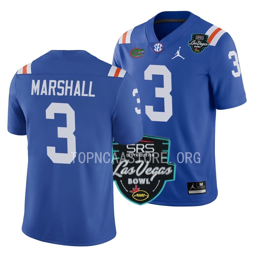 Florida Gators #3 Jason Marshall 2022 Las Vegas Bowl Blue College Jersey Men's